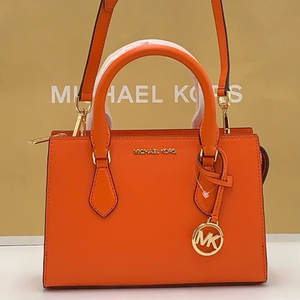 MICHAEL KORS Sheila Small Faux Saffiano Leather Satchel Crossbody Poppy NWT